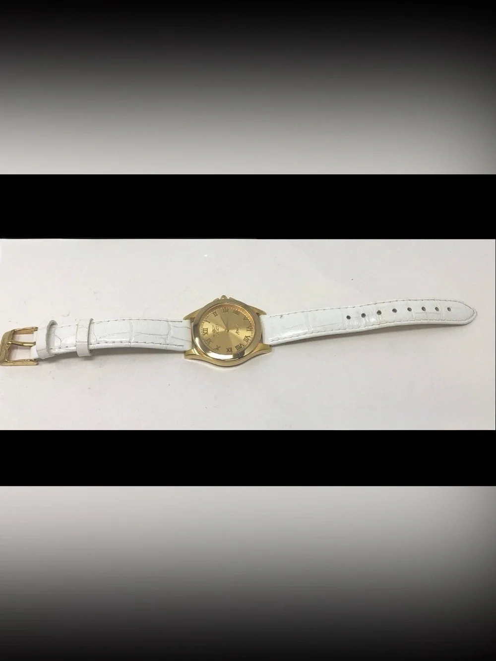 Invicta Angel Gold Roman Dial White Leather Strap Women's Watch Strap 30mm
